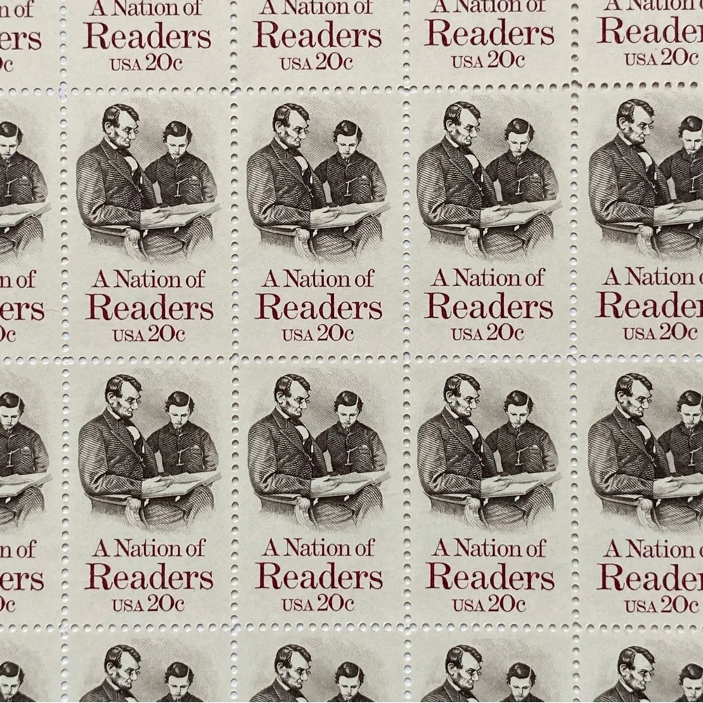 A Nation of Readers Stamp Full Sheet 20 Cent Scott #2016 Unhinged Abe Lincoln 84